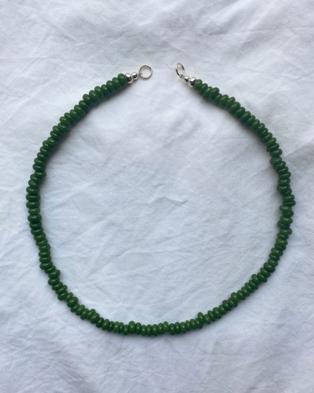 Green recycled glass beads necklace
